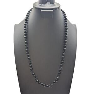 8mm Black Stone Beaded Hand Knotted Necklace 925 Vermeil Chinese Symbol Clasp